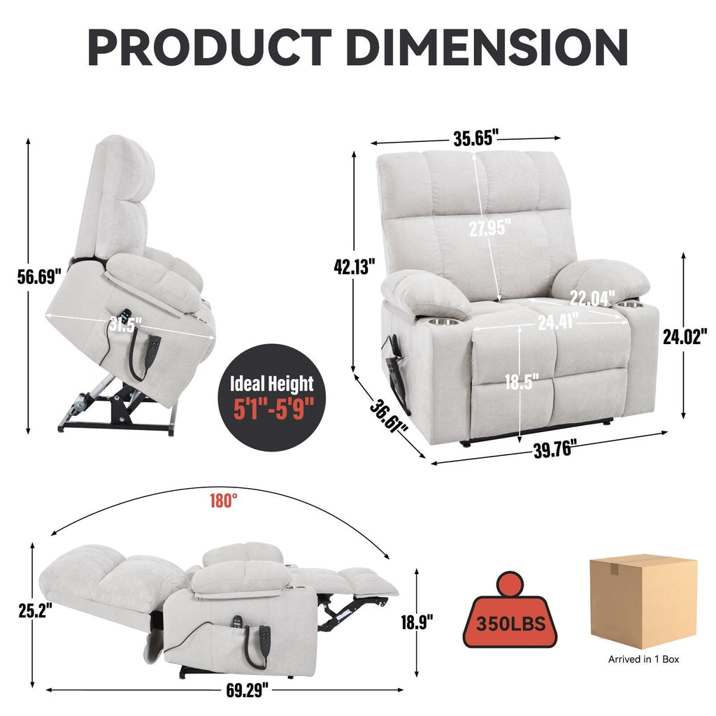 Fauteuil inclinable électrique à double moteur, position infinie, mécanisme de mouvement robuste avec massage et chauffage, deux porte-gobelets