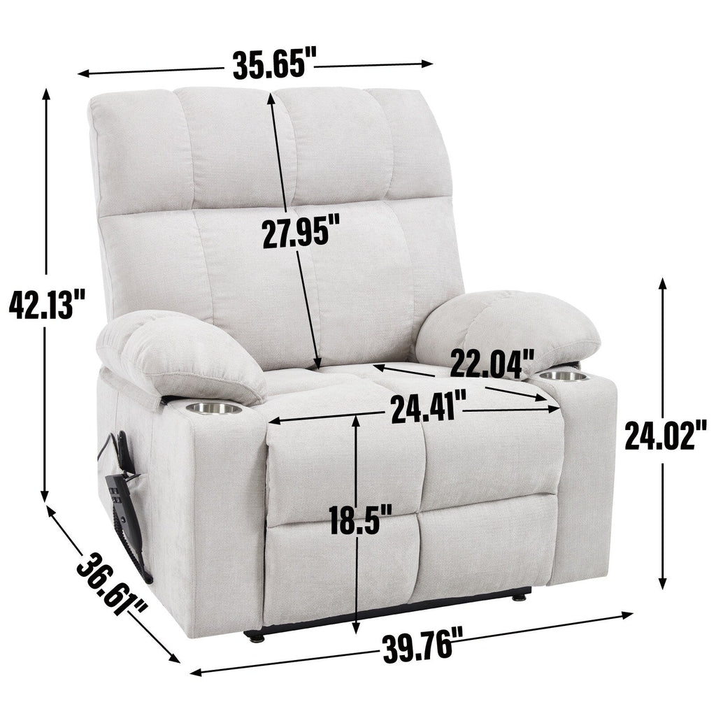 Fauteuil inclinable électrique à double moteur, position infinie, mécanisme de mouvement robuste avec massage et chauffage, deux porte-gobelets