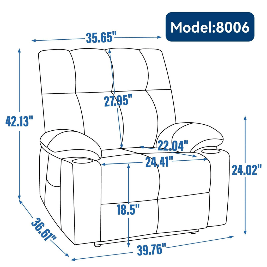 Fauteuil inclinable électrique à double moteur, position infinie, mécanisme de mouvement robuste avec massage et chauffage, deux porte-gobelets