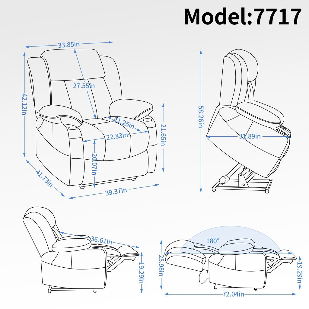 Fauteuil inclinable électrique à double moteur, position infinie, mécanisme de mouvement robuste avec massage et chauffage lombaire, porte-gobelets