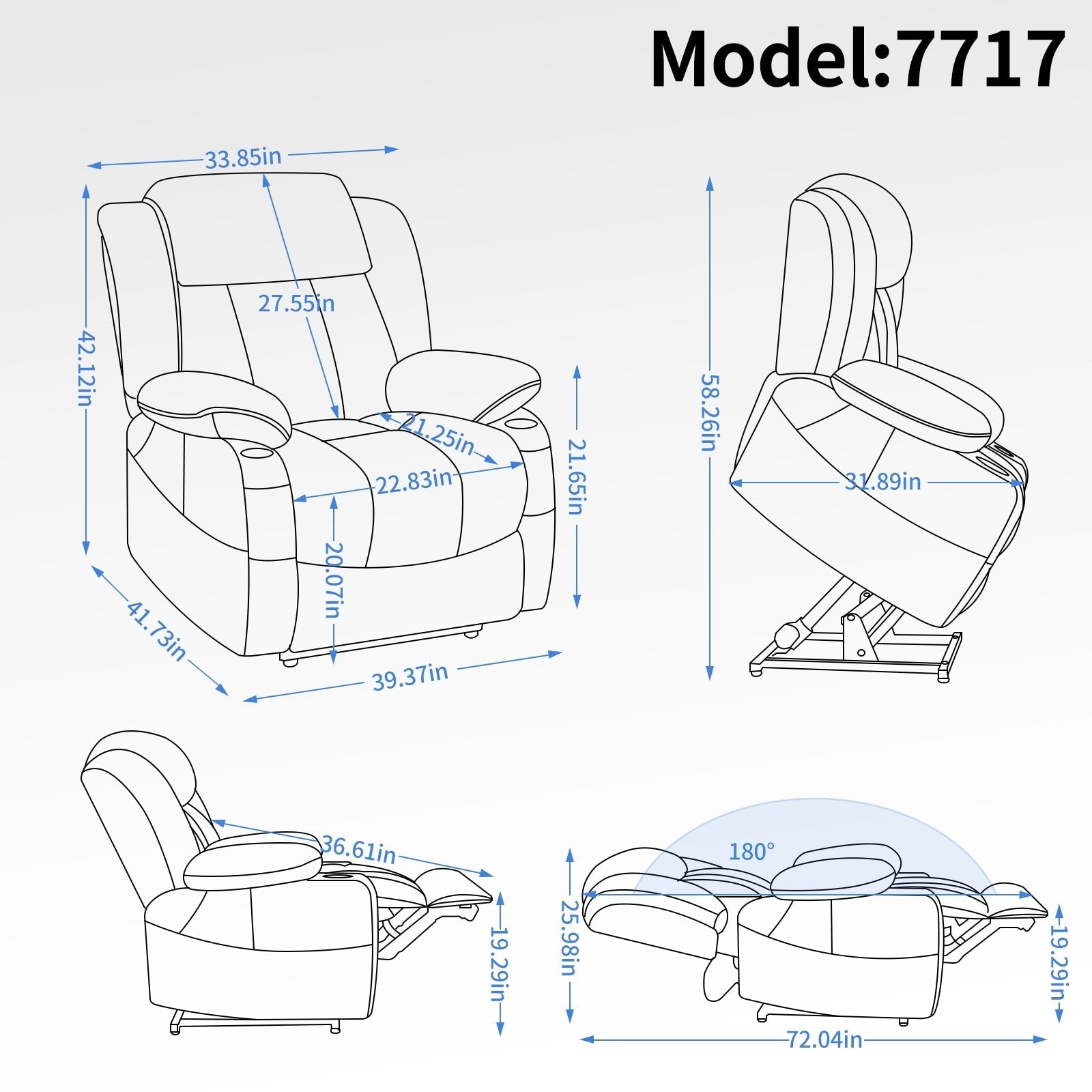 Fauteuil inclinable électrique à double moteur, position infinie, mécanisme de mouvement robuste avec massage et chauffage lombaire, porte-gobelets