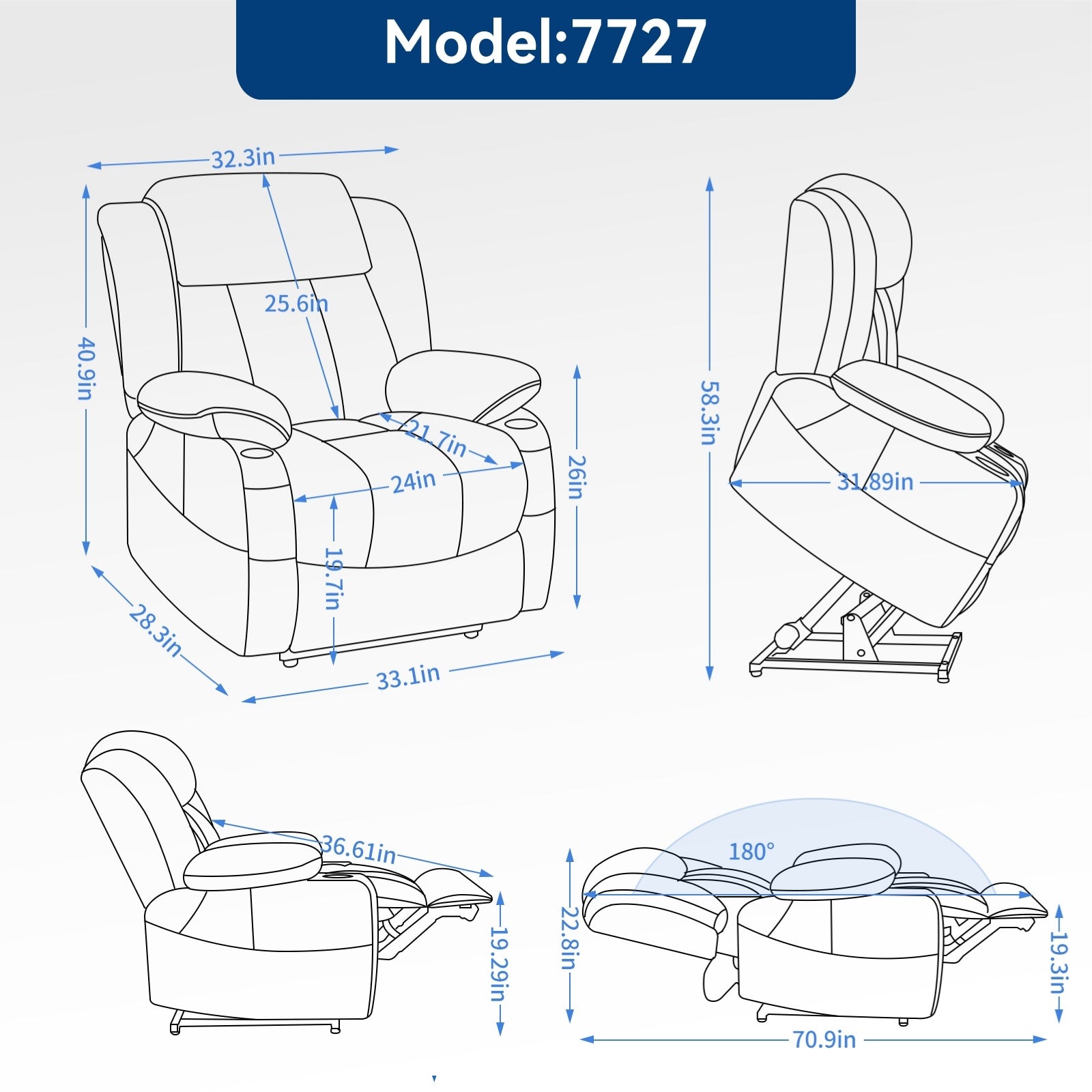 Fauteuil inclinable électrique à double moteur, position infinie, mécanisme de mouvement robuste avec massage et chauffage lombaire, porte-gobelets