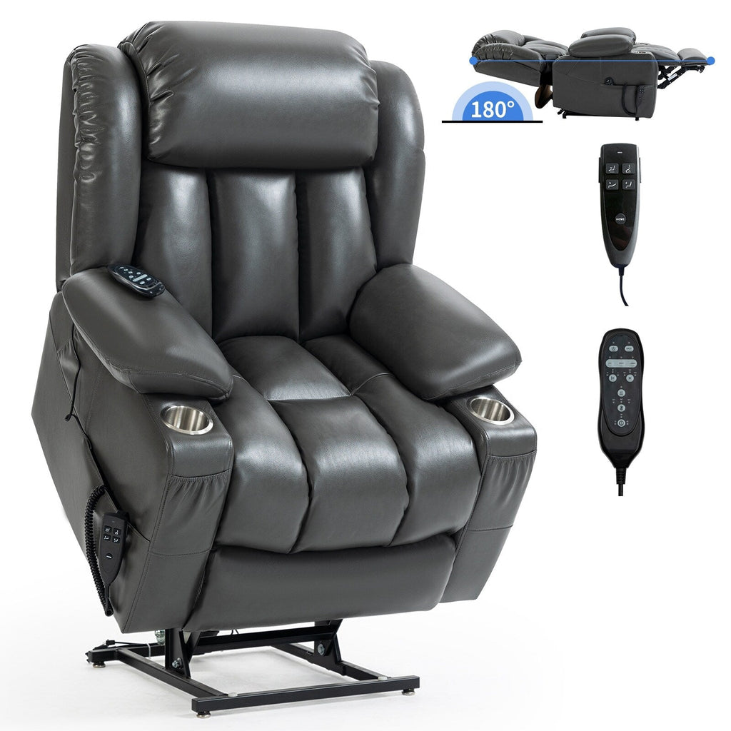 Fauteuil inclinable électrique à double moteur, position infinie, mécanisme de mouvement robuste avec massage et chauffage lombaire, porte-gobelets