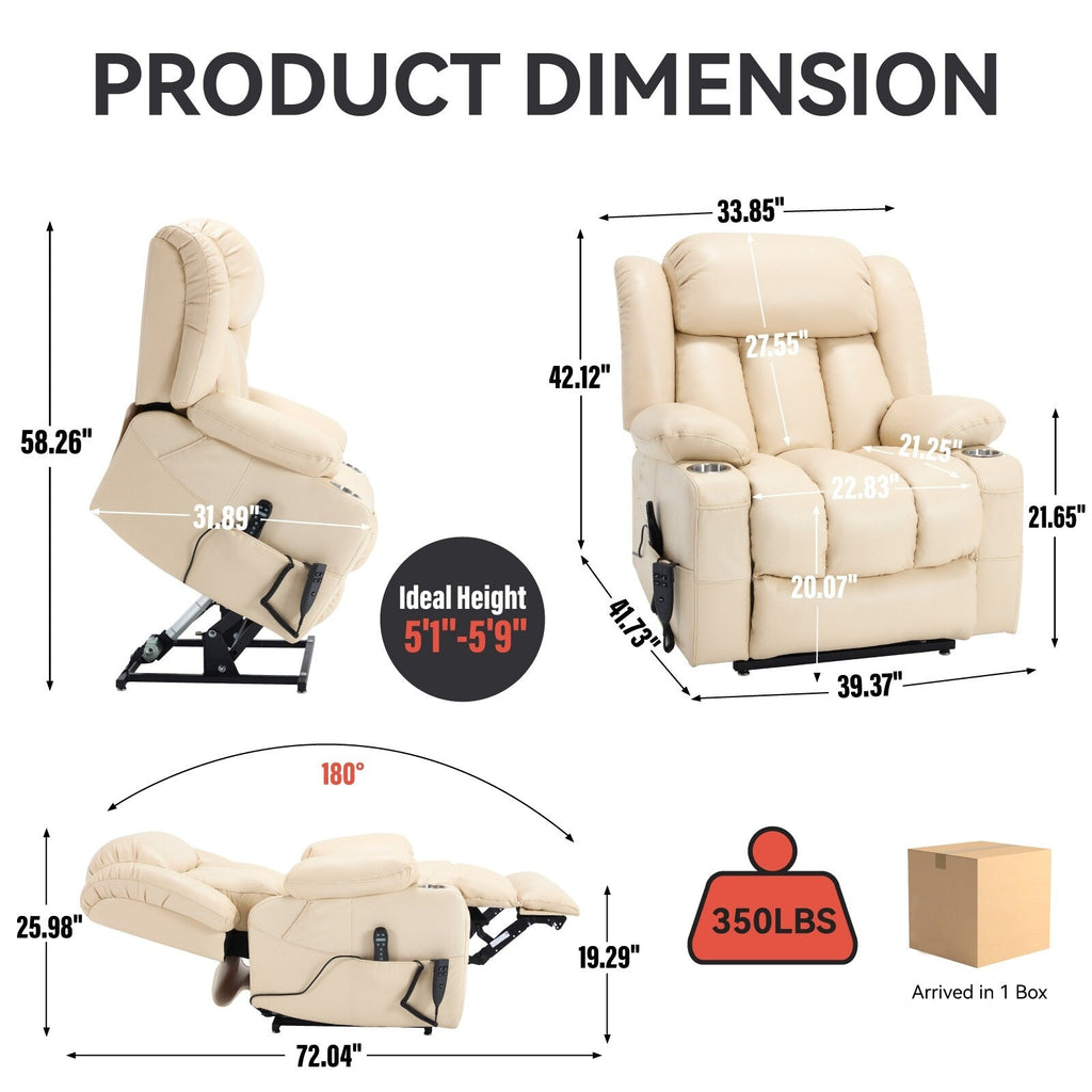 Fauteuil inclinable électrique à double moteur, position infinie, mécanisme de mouvement robuste avec massage et chauffage lombaire, porte-gobelets