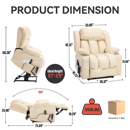 Fauteuil inclinable électrique à double moteur, position infinie, mécanisme de mouvement robuste avec massage et chauffage lombaire, porte-gobelets
