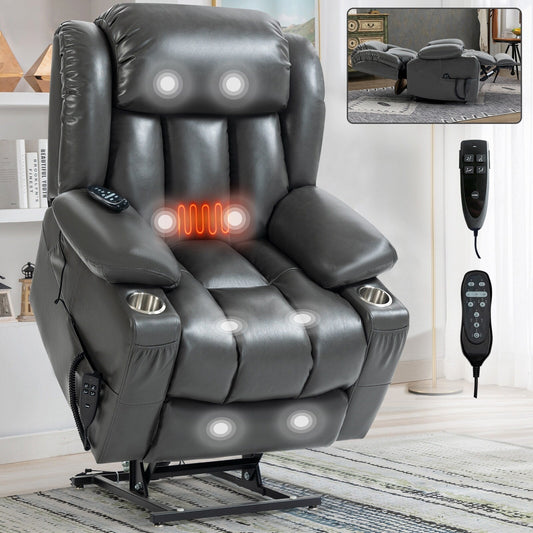 Fauteuil inclinable électrique à double moteur, position infinie, mécanisme de mouvement robuste avec massage et chauffage lombaire, porte-gobelets