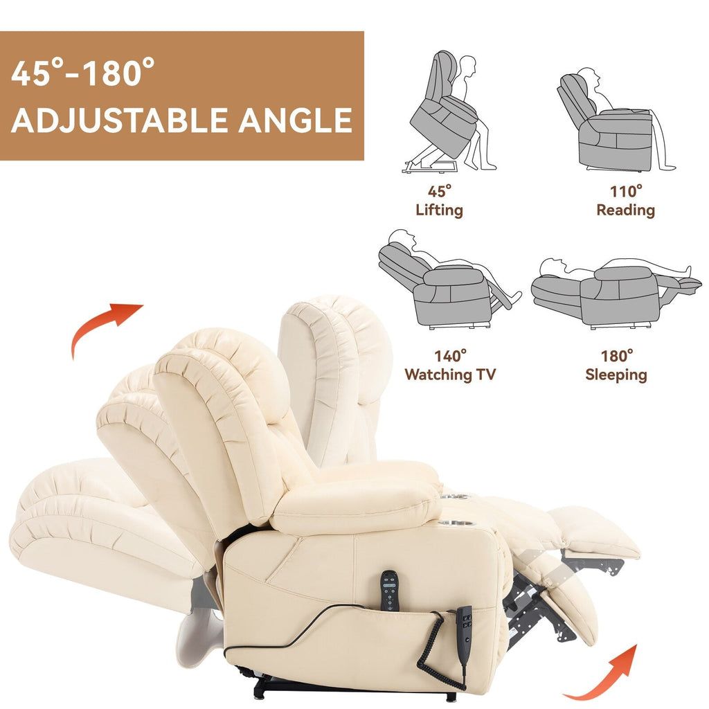 Fauteuil inclinable électrique à double moteur, position infinie, mécanisme de mouvement robuste avec massage et chauffage lombaire, porte-gobelets