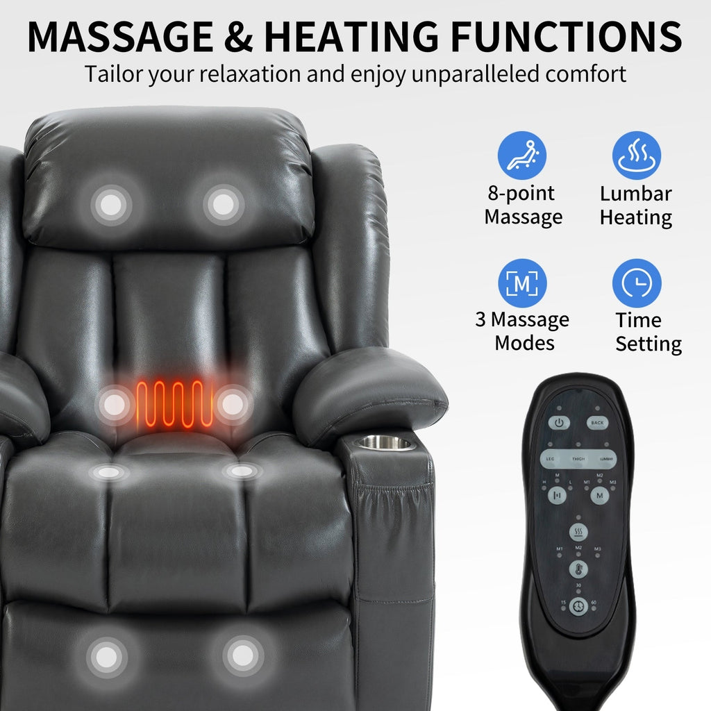 Fauteuil inclinable électrique à double moteur, position infinie, mécanisme de mouvement robuste avec massage et chauffage lombaire, porte-gobelets