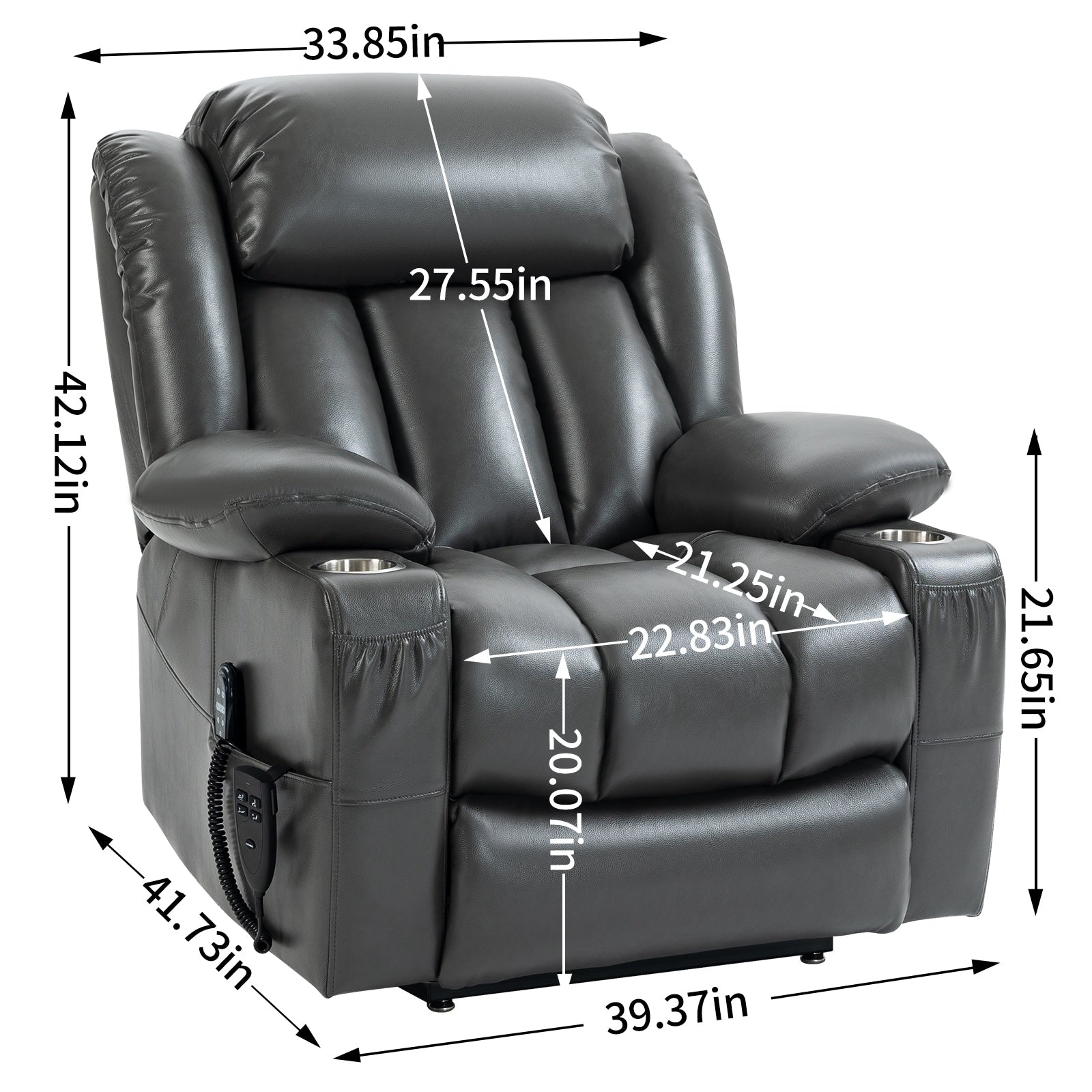 Fauteuil inclinable électrique à double moteur, position infinie, mécanisme de mouvement robuste avec massage et chauffage lombaire, porte-gobelets