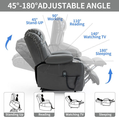 Fauteuil inclinable électrique à double moteur, position infinie, mécanisme de mouvement robuste avec massage et chauffage lombaire, porte-gobelets