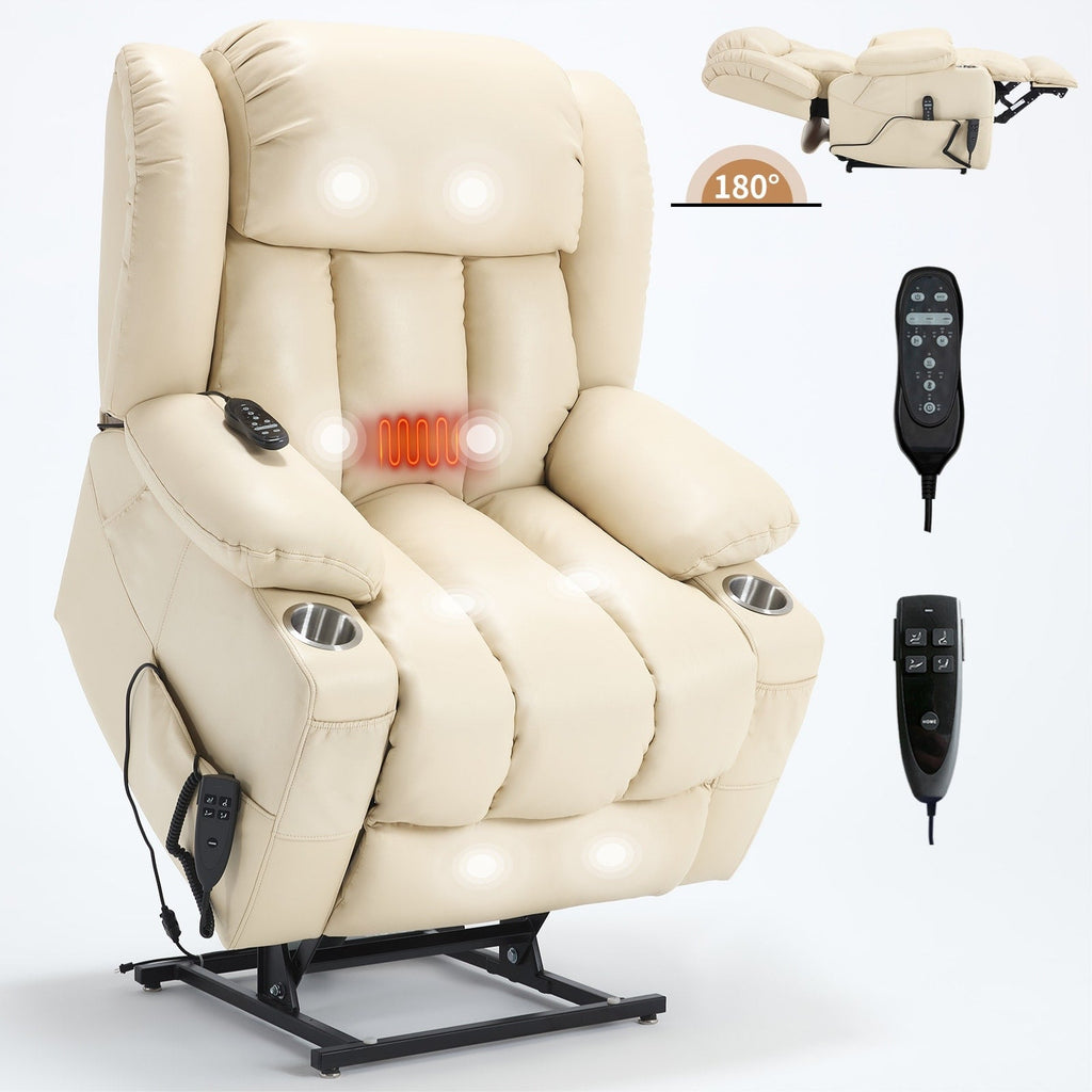 Fauteuil inclinable électrique à double moteur, position infinie, mécanisme de mouvement robuste avec massage et chauffage lombaire, porte-gobelets