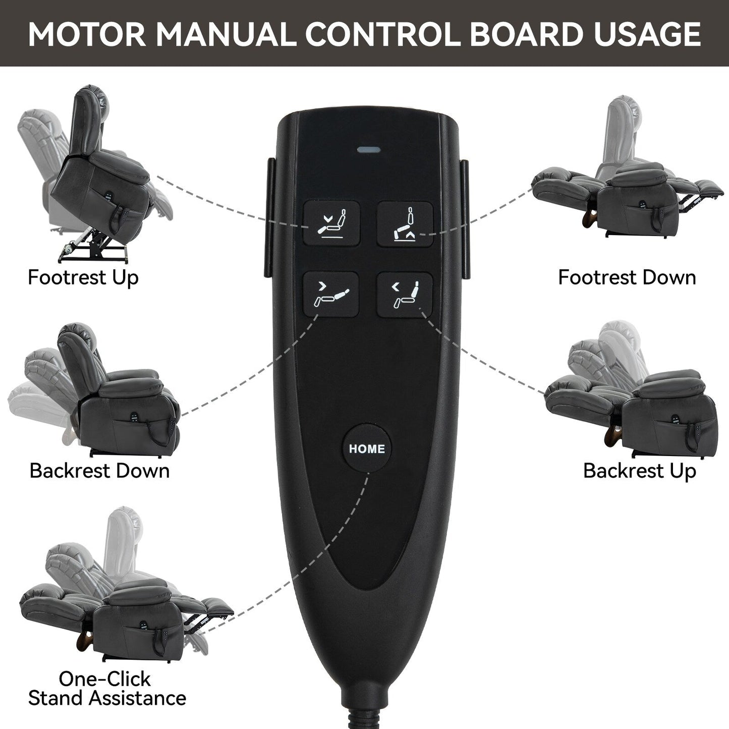 Fauteuil inclinable électrique à double moteur, position infinie, avec massage par vibration à 8 points et chauffage lombaire