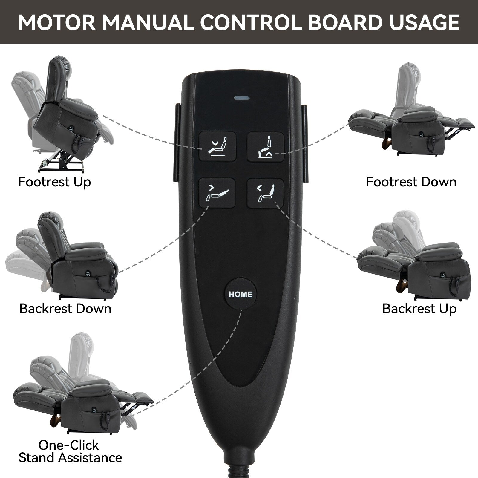 Fauteuil inclinable électrique à double moteur, position infinie, avec massage par vibration à 8 points et chauffage lombaire