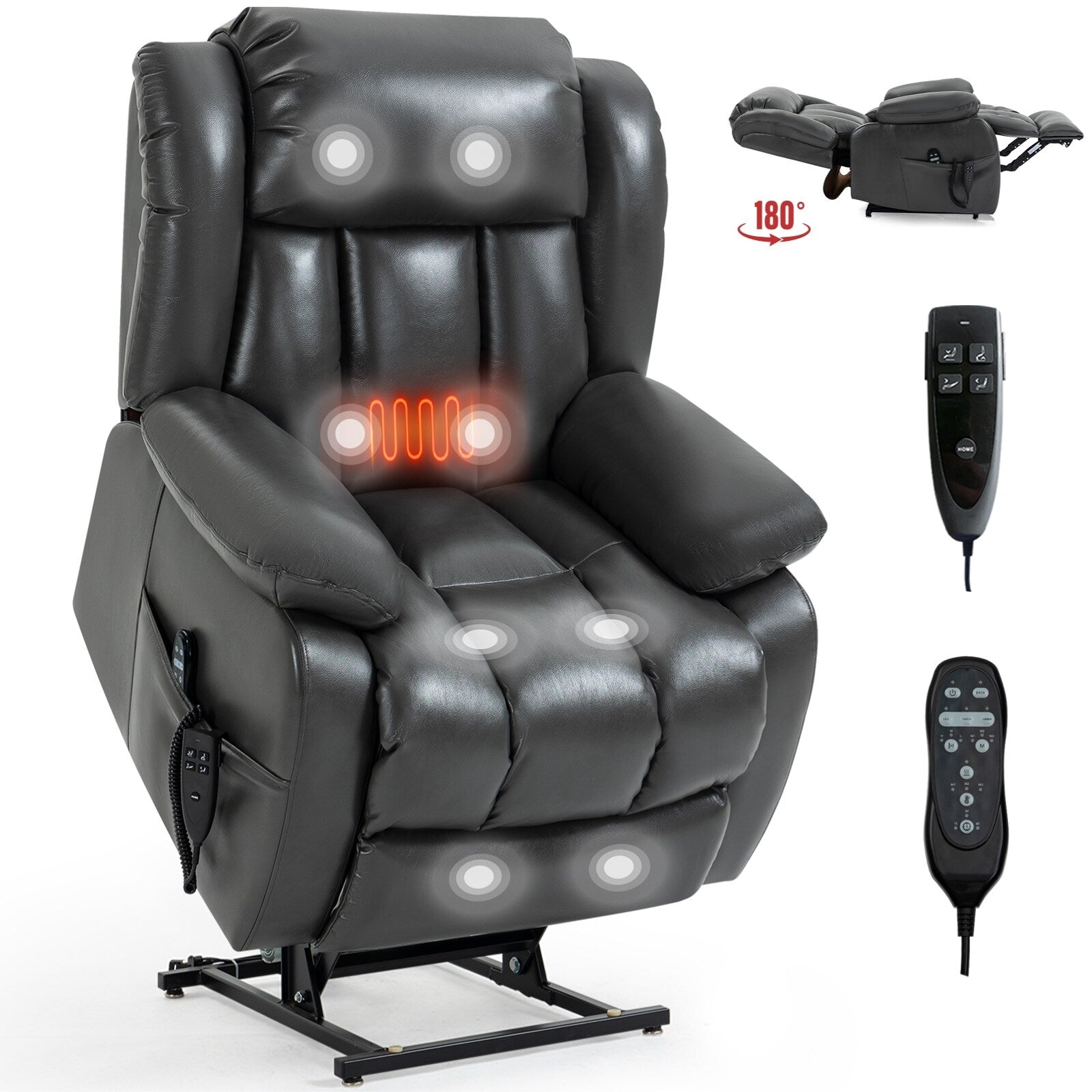 Fauteuil inclinable électrique à double moteur, position infinie, avec massage par vibration à 8 points et chauffage lombaire