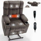 Fauteuil inclinable électrique à double moteur et position infinie, mécanisme de mouvement robuste avec chauffage lombaire, porte-gobelets et poches latérales