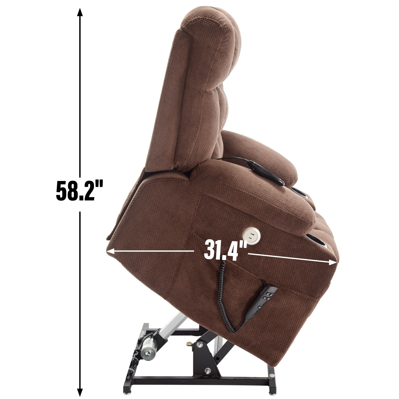 Fauteuil inclinable électrique à double moteur et position infinie, mécanisme de mouvement robuste avec chauffage lombaire, porte-gobelets et poches latérales