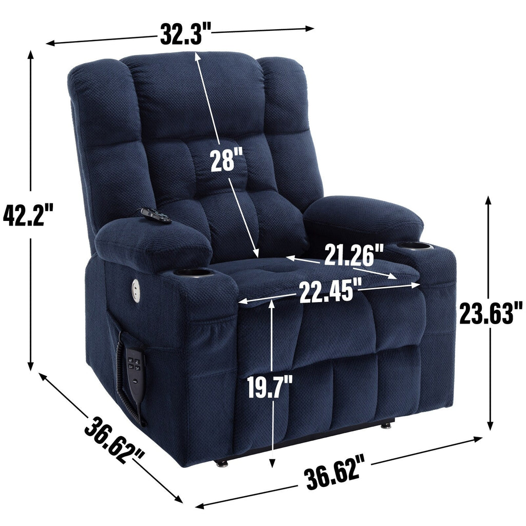 Fauteuil inclinable électrique à double moteur et position infinie, mécanisme de mouvement robuste avec chauffage lombaire, porte-gobelets et poches latérales