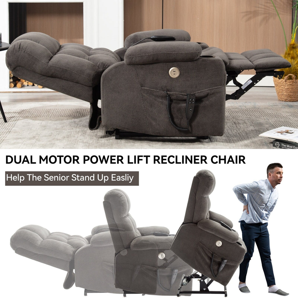 Fauteuil inclinable électrique à double moteur et position infinie, mécanisme de mouvement robuste avec chauffage lombaire, porte-gobelets et poches latérales