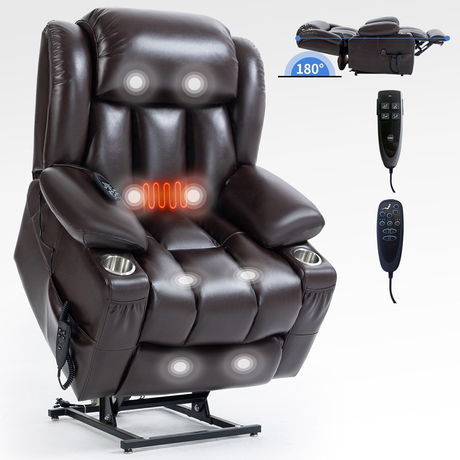 Fauteuil inclinable électrique Leatherair à double moteur, position infinie, jusqu'à 350 lb, mécanisme de mouvement robuste