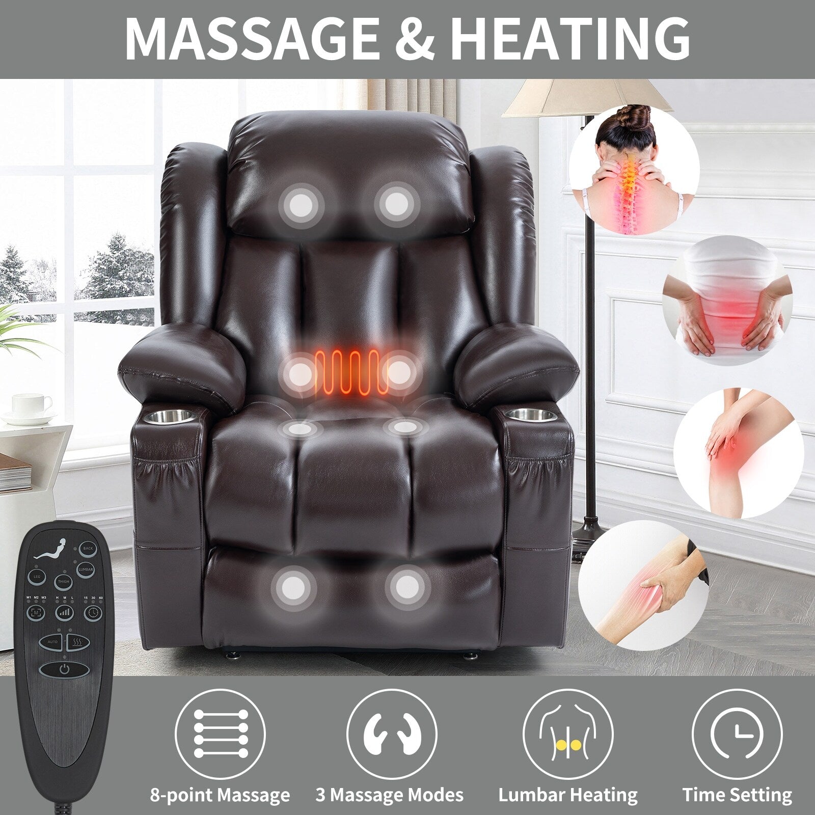 Fauteuil inclinable électrique Leatherair à double moteur, position infinie, jusqu'à 350 lb, mécanisme de mouvement robuste