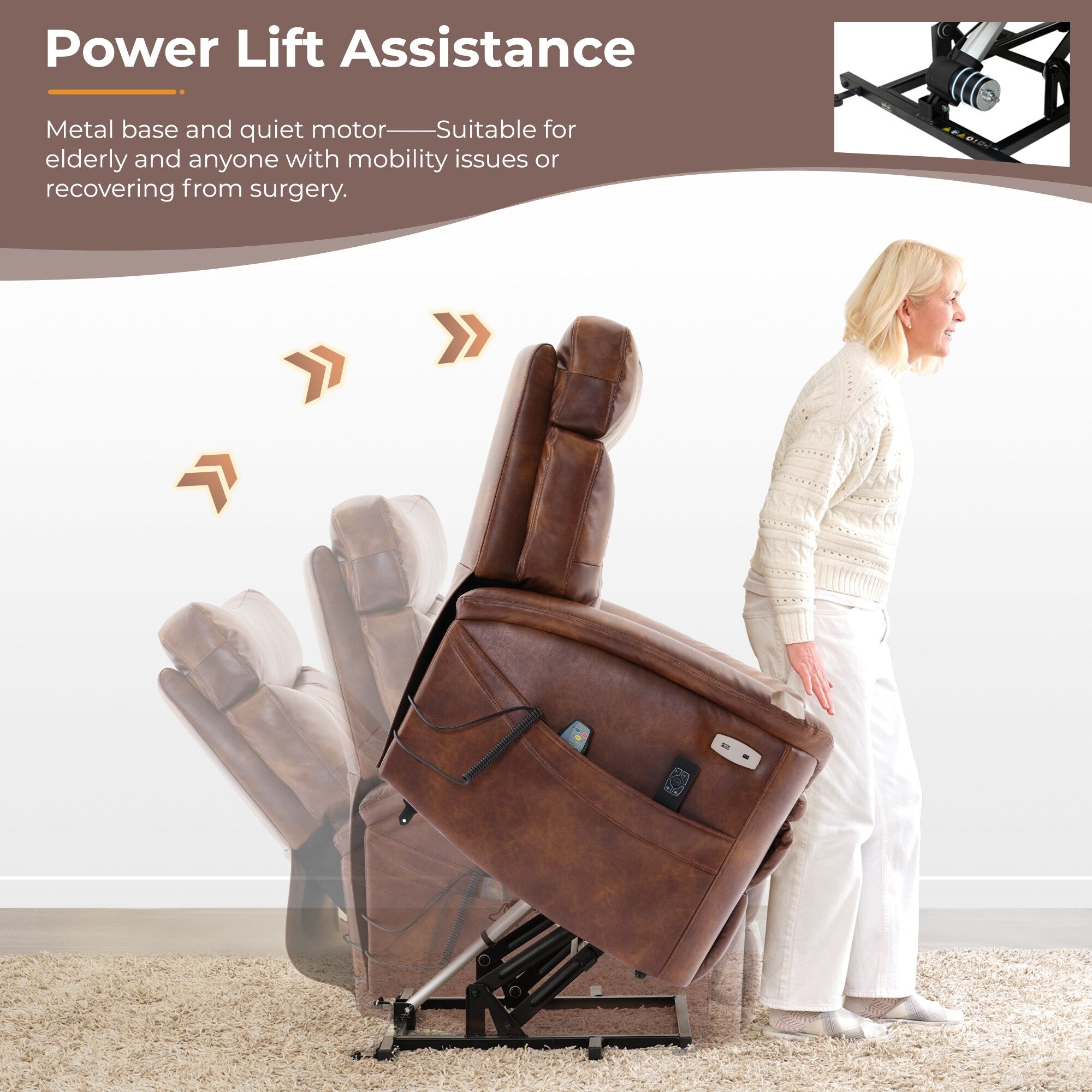 Fauteuil inclinable à double moteur avec massage chauffant, ports USB et Type-C et fonction de réinitialisation à une touche