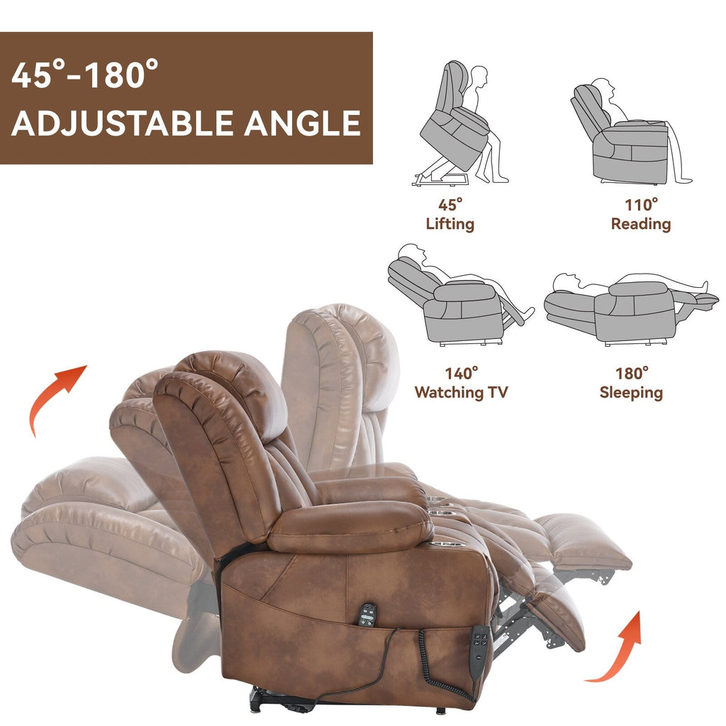 Fauteuil inclinable électrique à double moteur, capacité de 158 kg, avec chauffage et massage, marron