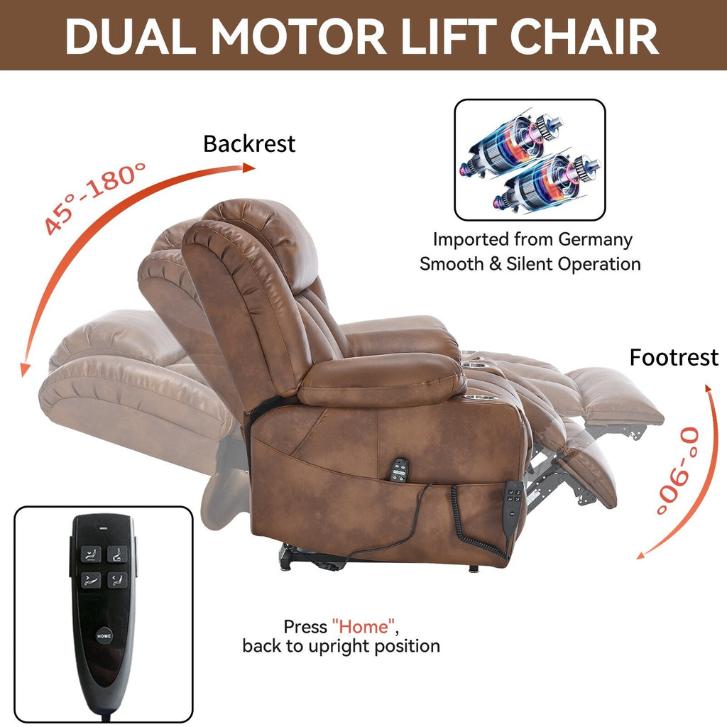 Fauteuil inclinable électrique à double moteur, capacité de 158 kg, avec chauffage et massage, marron