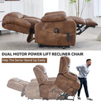 Fauteuil inclinable électrique à double moteur, capacité de 158 kg, avec chauffage et massage, marron