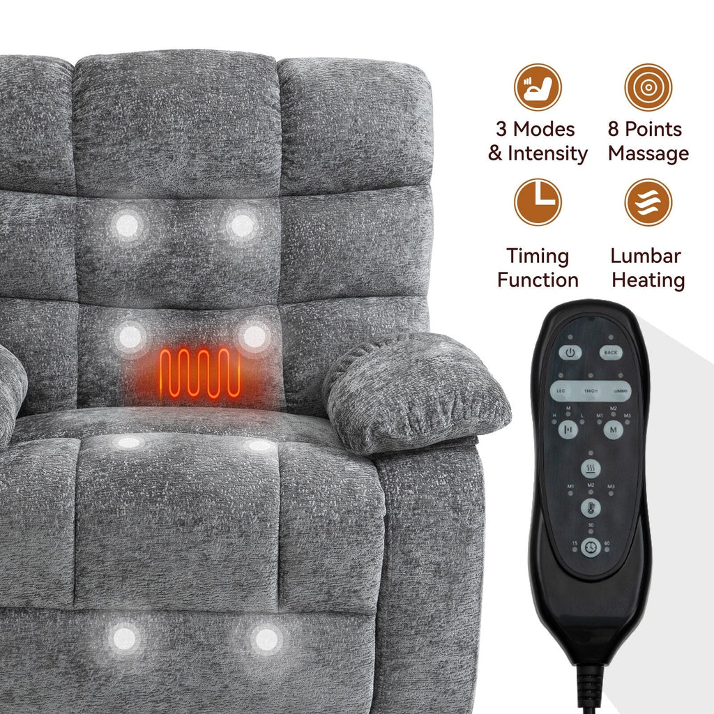 Fauteuil inclinable électrique à double moteur avec chauffage et massage, position infinie et télécommande, capacité jusqu'à 350 lb