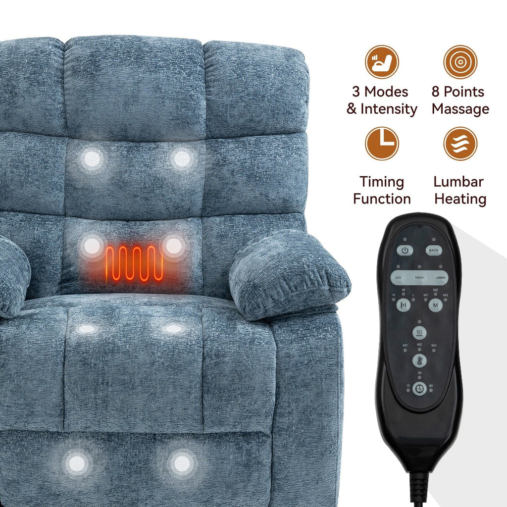 Fauteuil inclinable électrique à double moteur avec chauffage et massage, position infinie et télécommande, capacité jusqu'à 350 lb