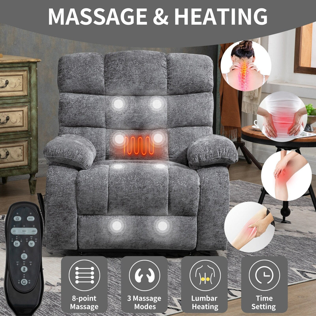 Fauteuil inclinable électrique à double moteur avec chauffage et massage, position infinie et télécommande, capacité jusqu'à 350 lb