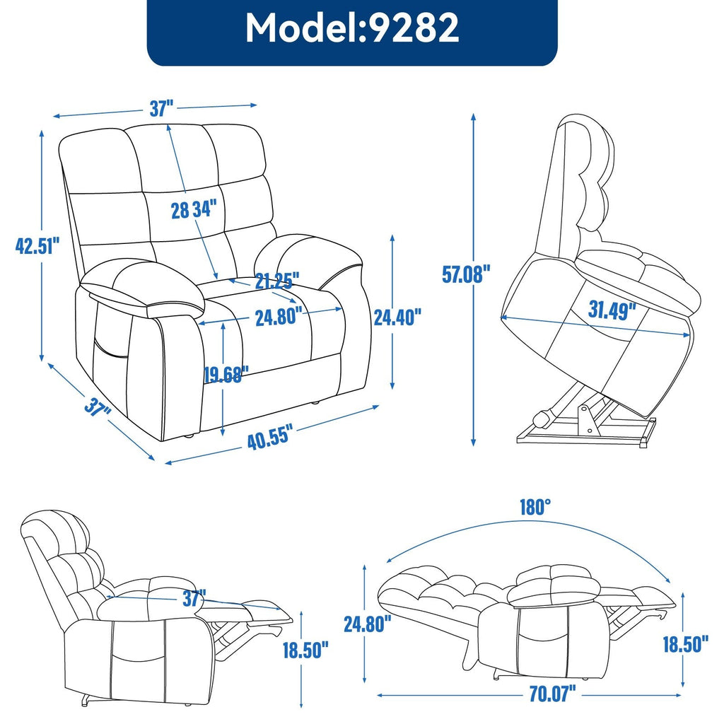 Fauteuil inclinable électrique à double moteur avec chauffage et massage, position infinie et télécommande, capacité jusqu'à 350 lb