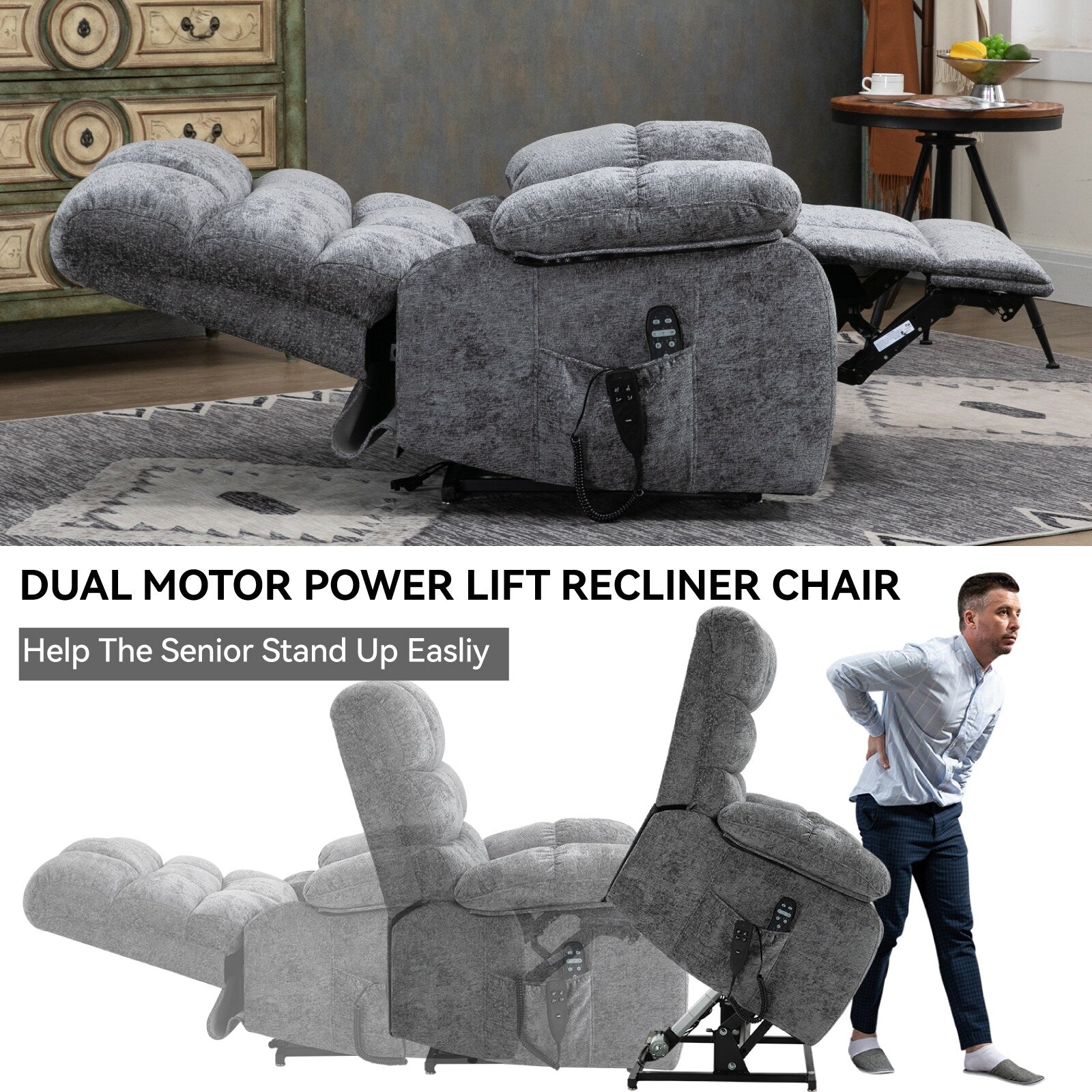 Fauteuil inclinable électrique à double moteur avec chauffage et massage, position infinie et télécommande, capacité jusqu'à 350 lb