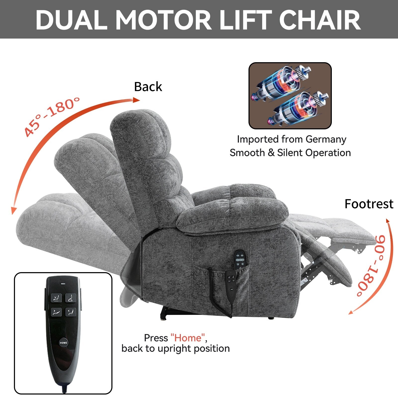 Fauteuil inclinable électrique à double moteur avec chauffage et massage, position infinie et télécommande, capacité jusqu'à 350 lb