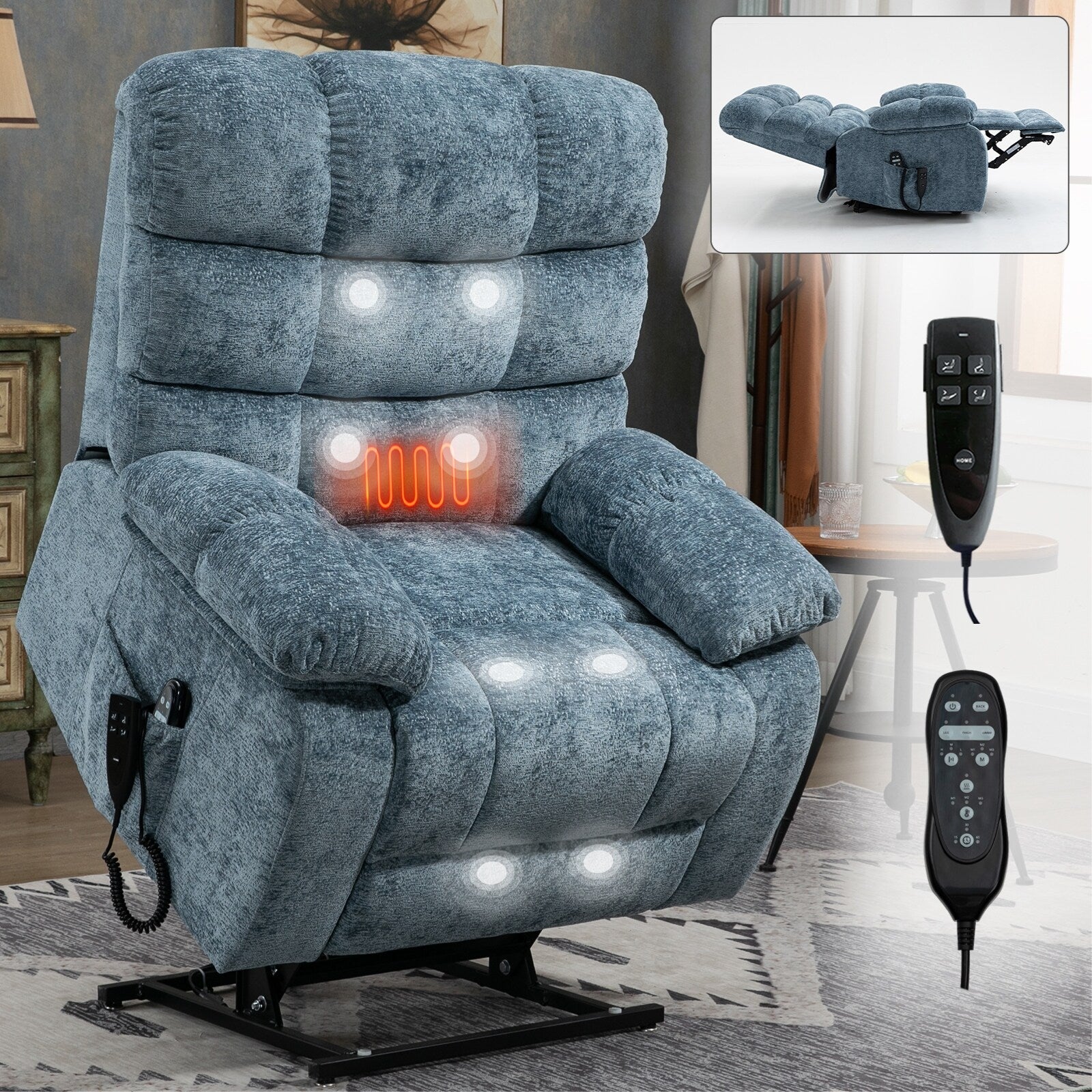 Fauteuil inclinable électrique à double moteur avec chauffage et massage, position infinie et télécommande, capacité jusqu'à 350 lb