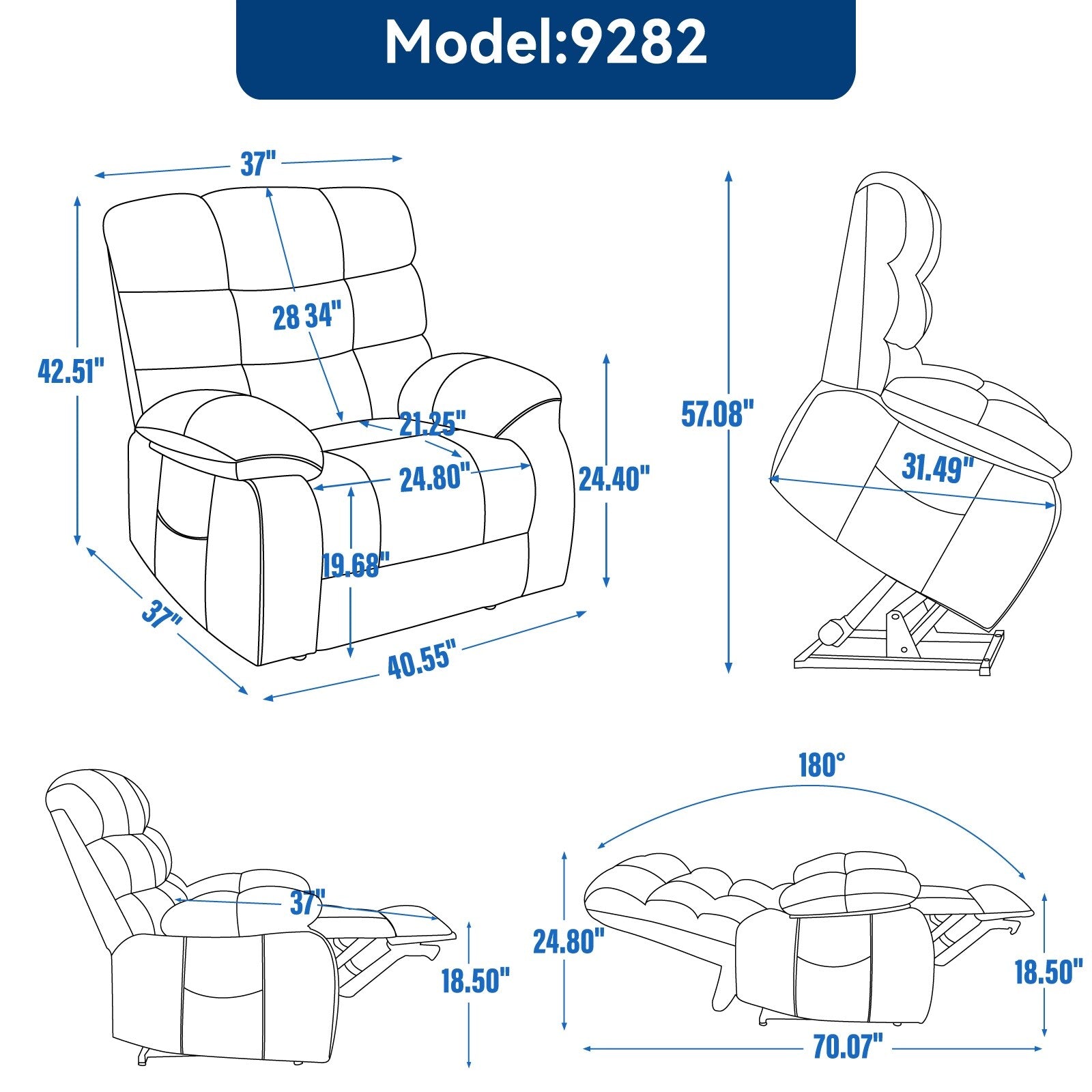 Fauteuil inclinable électrique à double moteur avec chauffage et massage, position infinie et télécommande, capacité jusqu'à 350 lb
