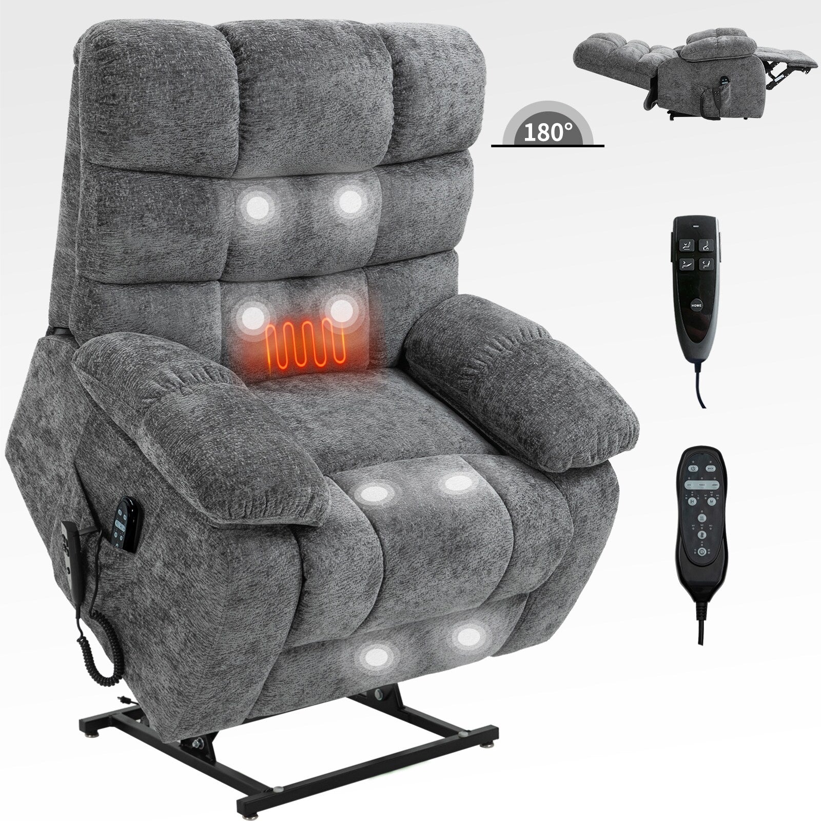 Fauteuil inclinable électrique à double moteur avec chauffage et massage, position infinie et télécommande, capacité jusqu'à 350 lb
