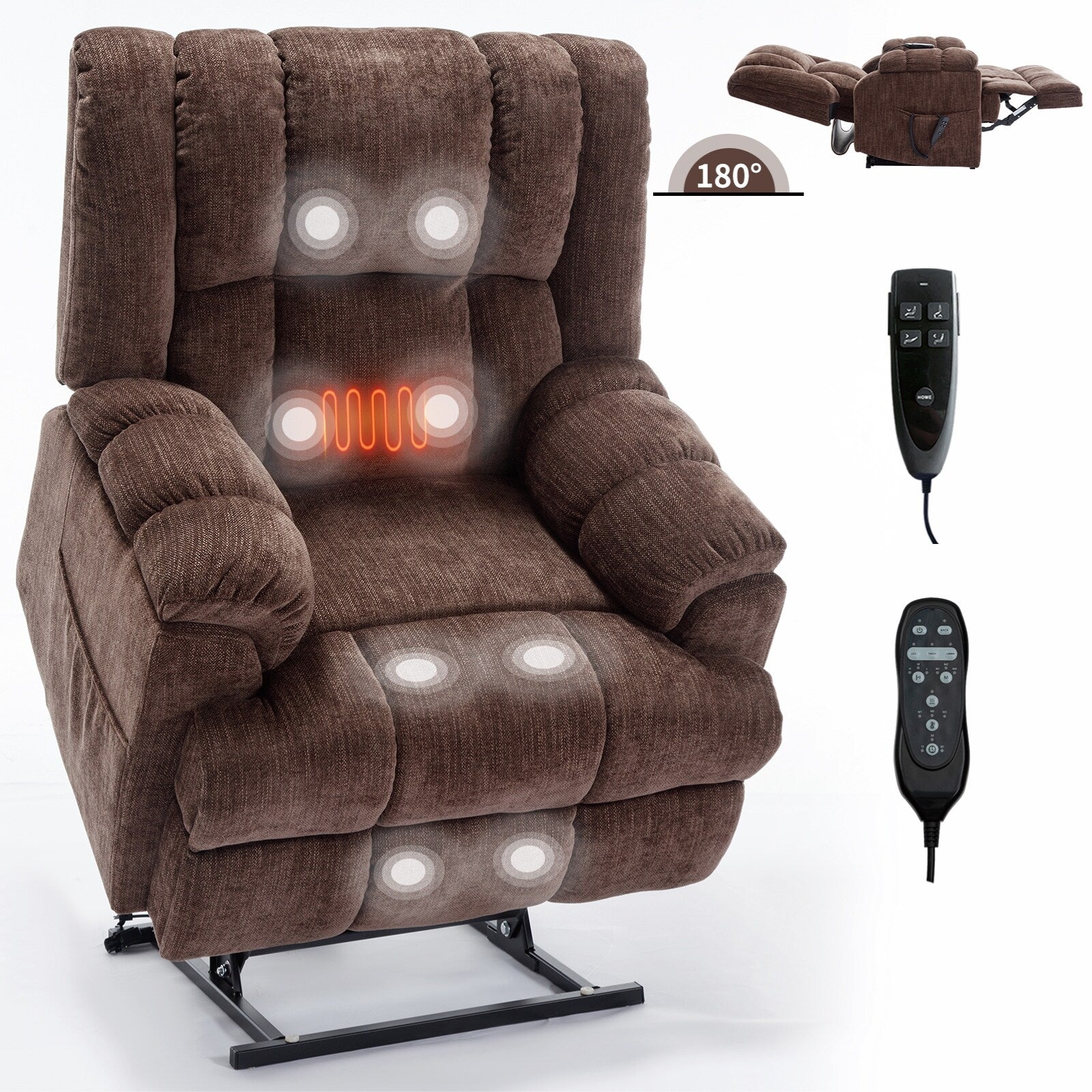 Fauteuil inclinable électrique à double moteur avec chauffage, massage, positions infinies pour personnes âgées, support robuste jusqu'à 350 lb