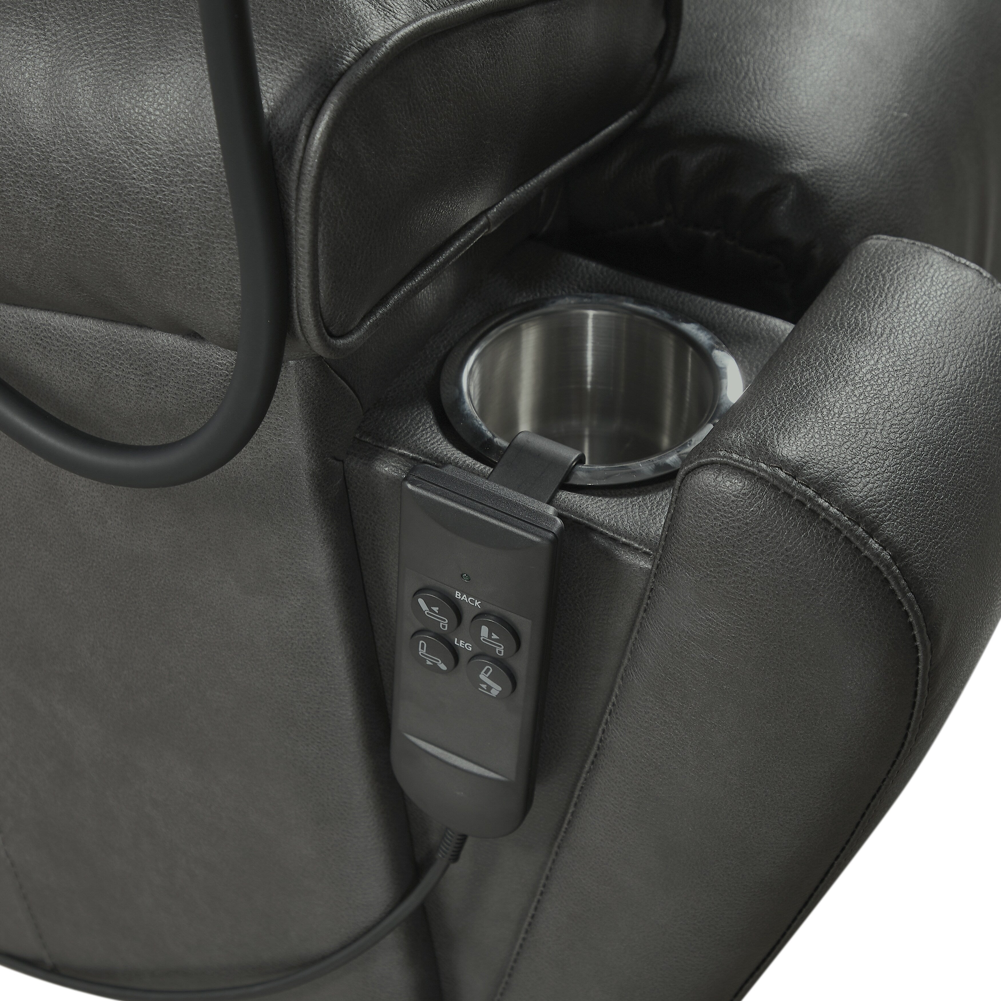 Fauteuil inclinable électrique à double moteur avec massage, chauffage lombaire, poches latérales, support de téléphone réglable et porte-gobelets