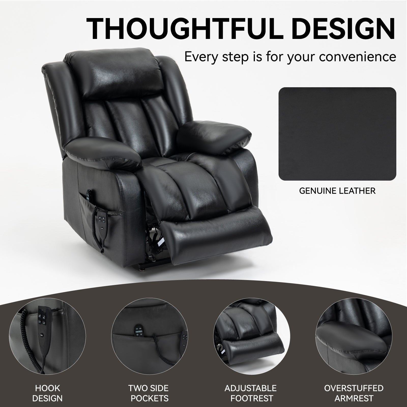 Fauteuil inclinable électrique à double moteur, massage thermique, télécommande
