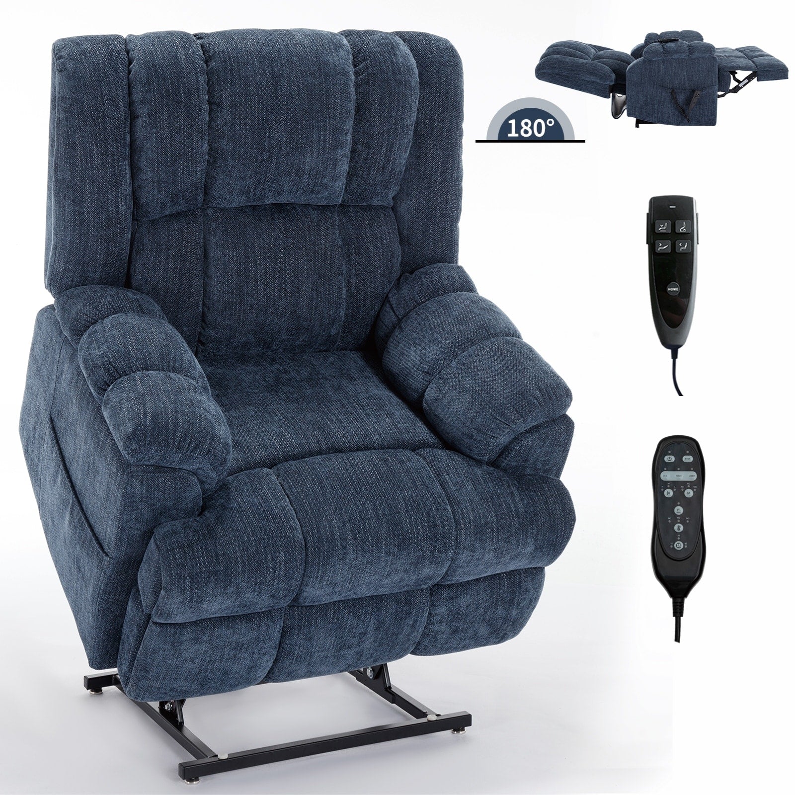 Fauteuil inclinable à double moteur avec relevage électrique et massage thermique, 158 kg, robuste