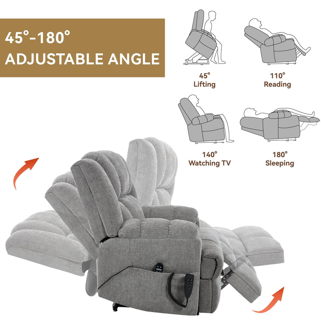 Fauteuil inclinable à double moteur avec relevage électrique et massage thermique, 158 kg, robuste