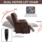 Fauteuil inclinable à double moteur avec relevage électrique et massage thermique, 158 kg, robuste