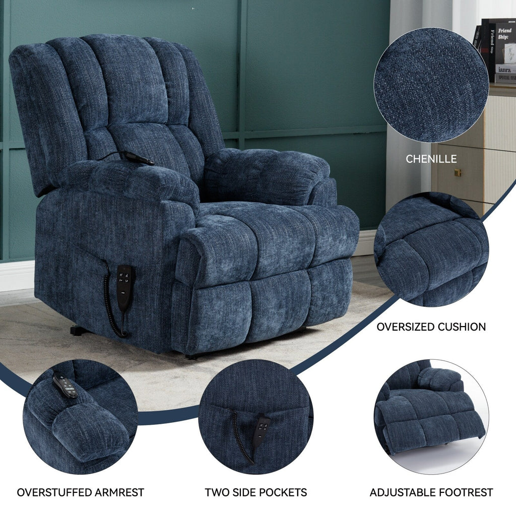 Fauteuil inclinable à double moteur avec relevage électrique et massage thermique, 158 kg, robuste
