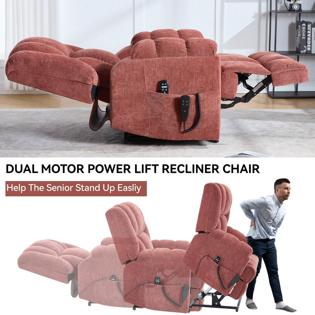 Fauteuil inclinable à double moteur avec relevage électrique et massage thermique, 158 kg, robuste