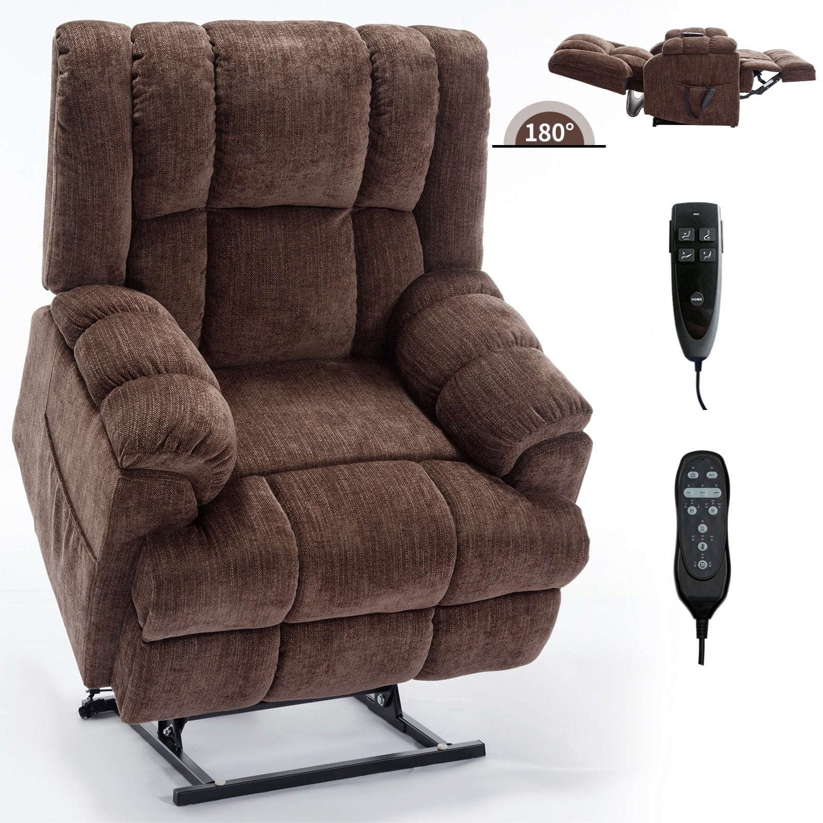 Fauteuil inclinable à double moteur avec relevage électrique et massage thermique, 158 kg, robuste