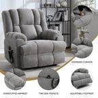 Fauteuil inclinable à double moteur avec relevage électrique et massage thermique, 158 kg, robuste