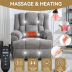 Fauteuil inclinable à double moteur avec relevage électrique et massage thermique, 158 kg, robuste