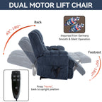 Fauteuil inclinable à double moteur avec relevage électrique et massage thermique, 158 kg, robuste