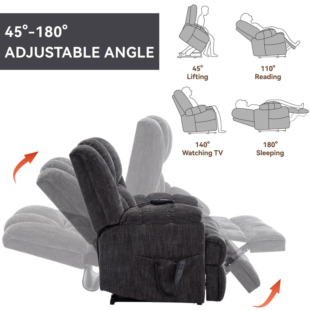 Fauteuil inclinable à double moteur avec relevage électrique et massage thermique, 158 kg, robuste